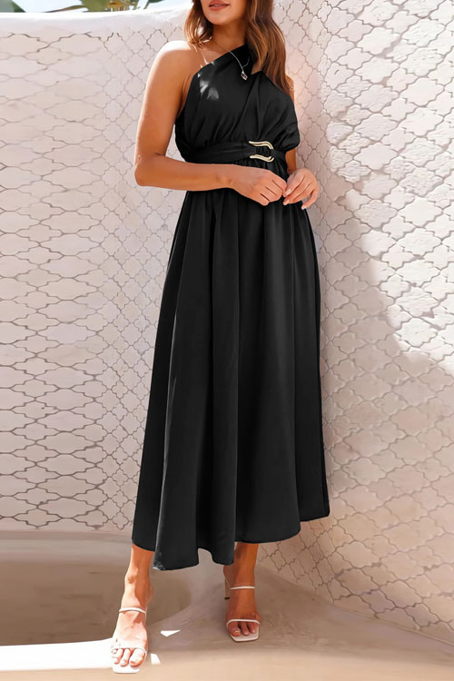 Nonnadress Fitted one-shoulder metallic strappy gown dress