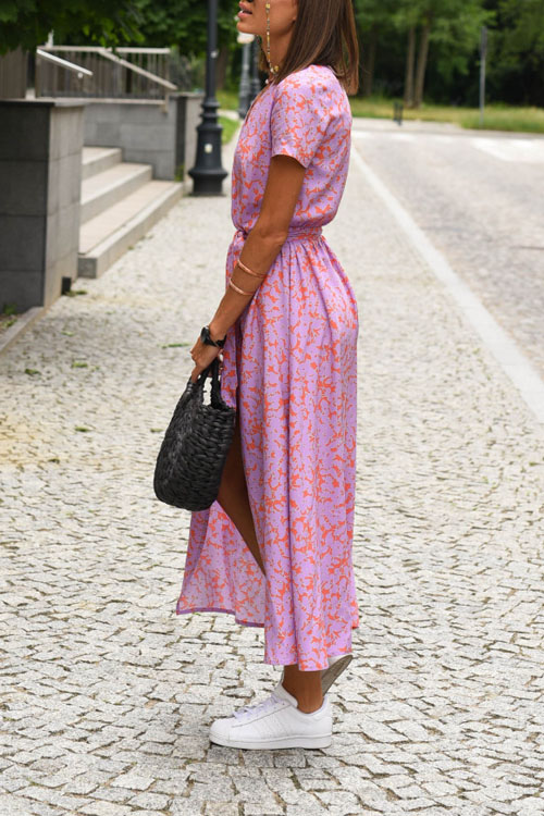 Nonnadress New V-neck printed lace-up dress