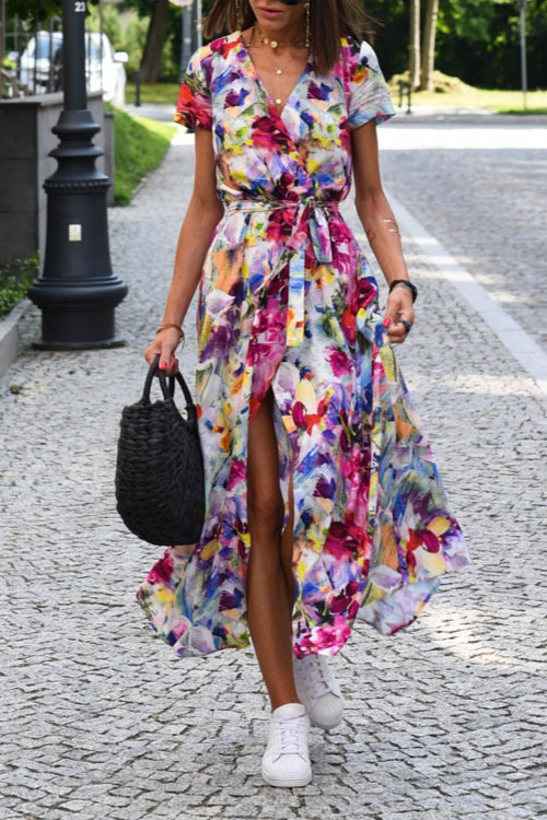 Nonnadress New V-neck printed lace-up dress