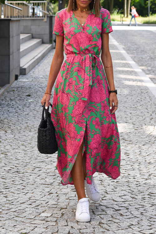 Nonnadress New V-neck printed lace-up dress