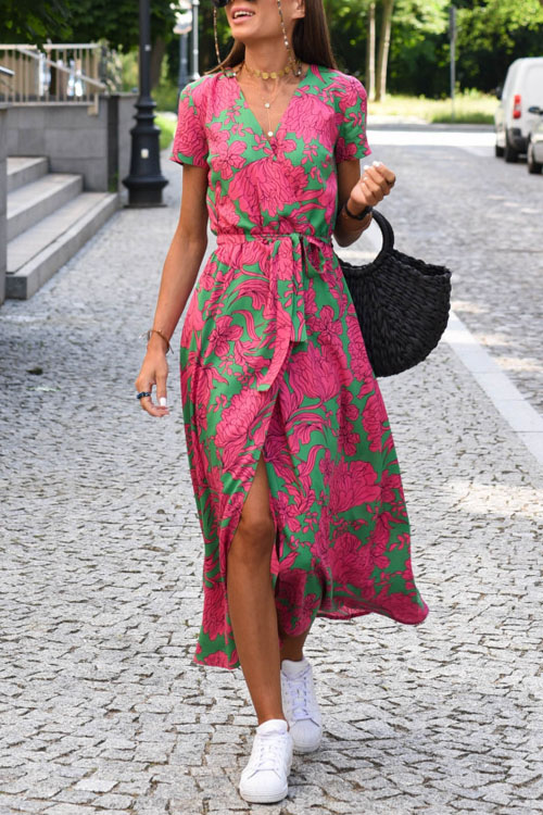 Nonnadress New V-neck printed lace-up dress