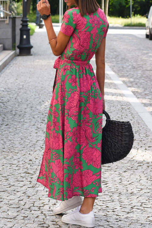 Nonnadress New V-neck printed lace-up dress