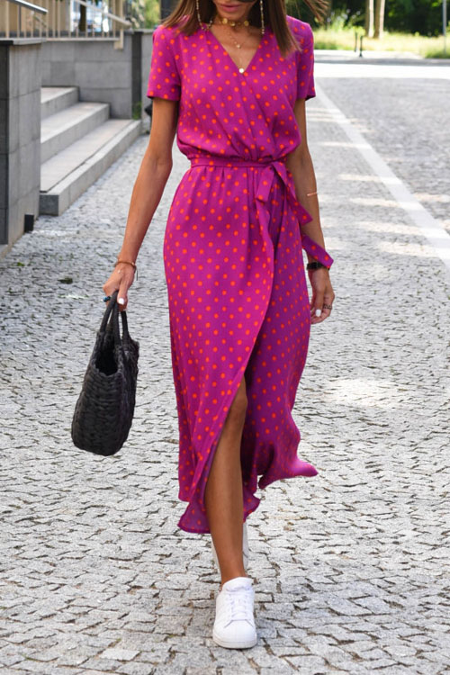 Nonnadress New V-neck printed lace-up dress