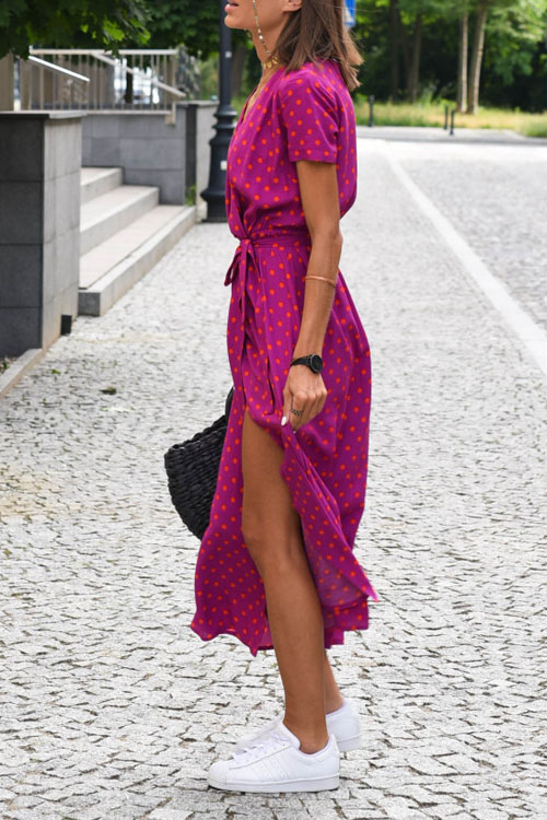 Nonnadress New V-neck printed lace-up dress