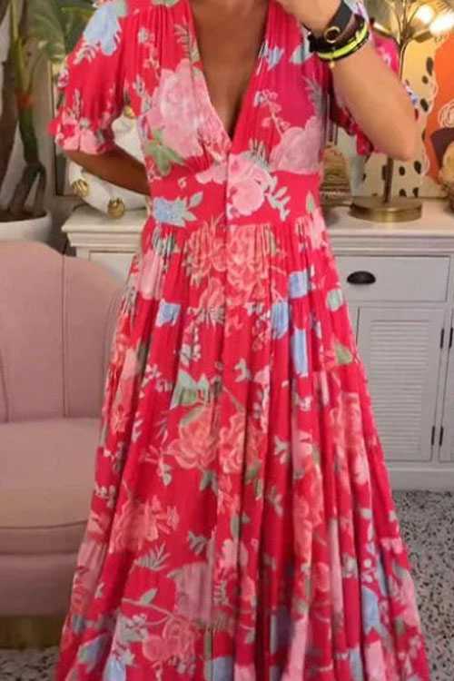 Nonnadress Super fairy high elastic V-neck floral dress