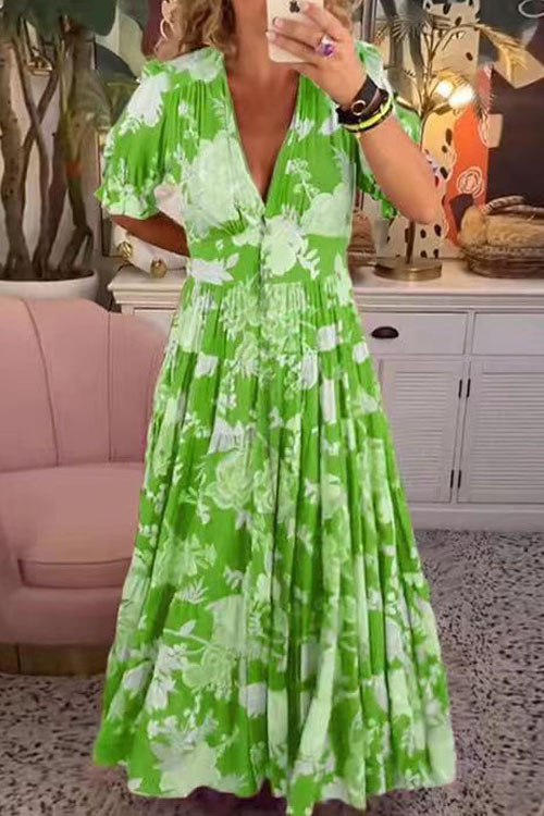 Nonnadress Super fairy high elastic V-neck floral dress