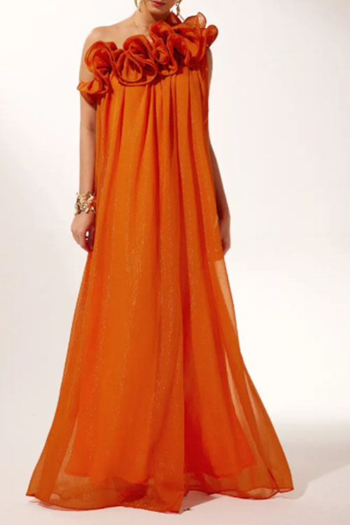 Nonnadress  3D Flower Pleated Off-shoulder Dress