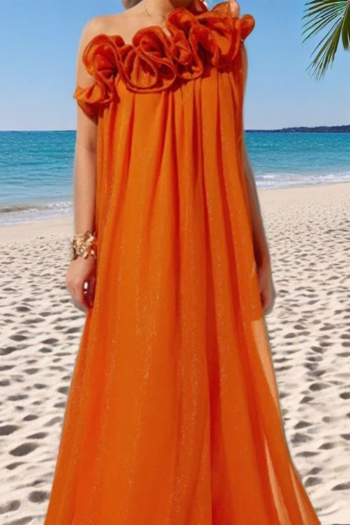 Nonnadress  3D Flower Pleated Off-shoulder Dress