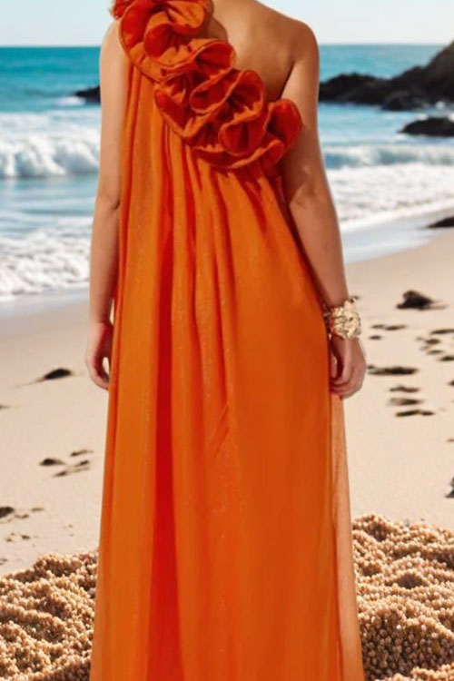 Nonnadress  3D Flower Pleated Off-shoulder Dress