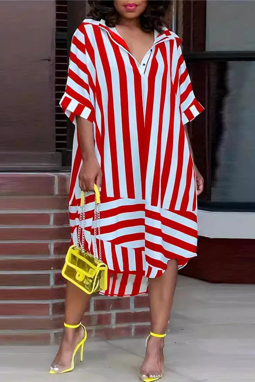 Nonnadress Striped Loose Casual Shirt Dress