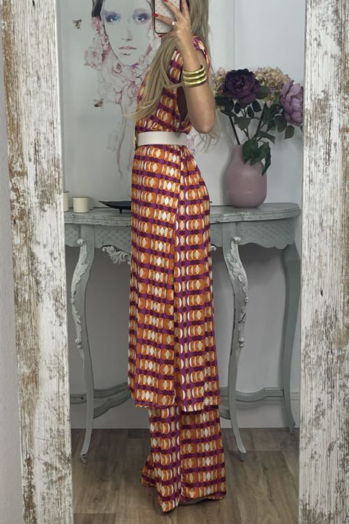Nonnadress Printed Sleeveless Long Top & Straight-leg Pants Two-piece Set