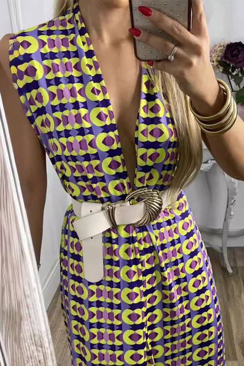 Nonnadress Printed Sleeveless Long Top & Straight-leg Pants Two-piece Set