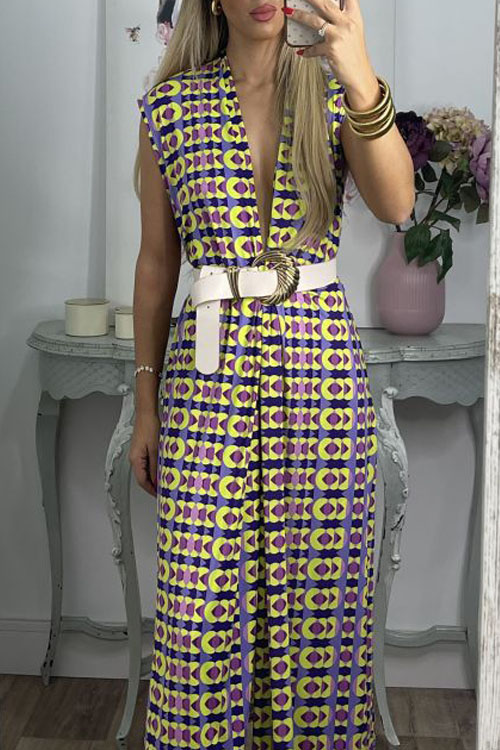 Nonnadress Printed Sleeveless Long Top & Straight-leg Pants Two-piece Set