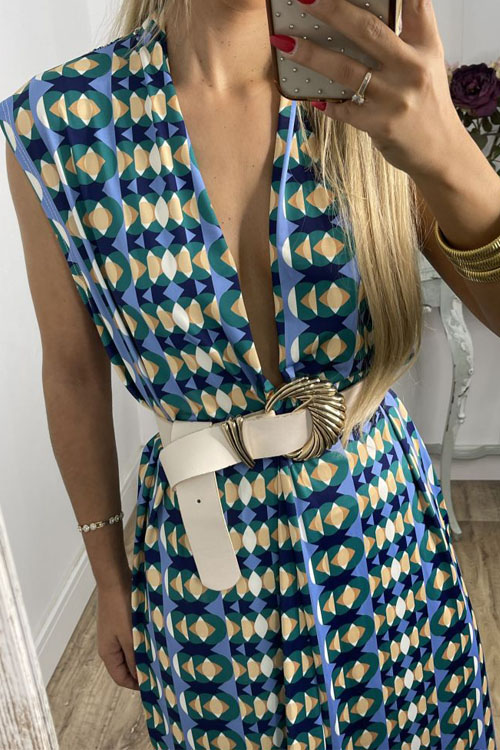 Nonnadress Printed Sleeveless Long Top & Straight-leg Pants Two-piece Set