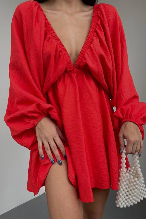 Nonnadress V-neck Bubble Sleeve Full Swing Dress