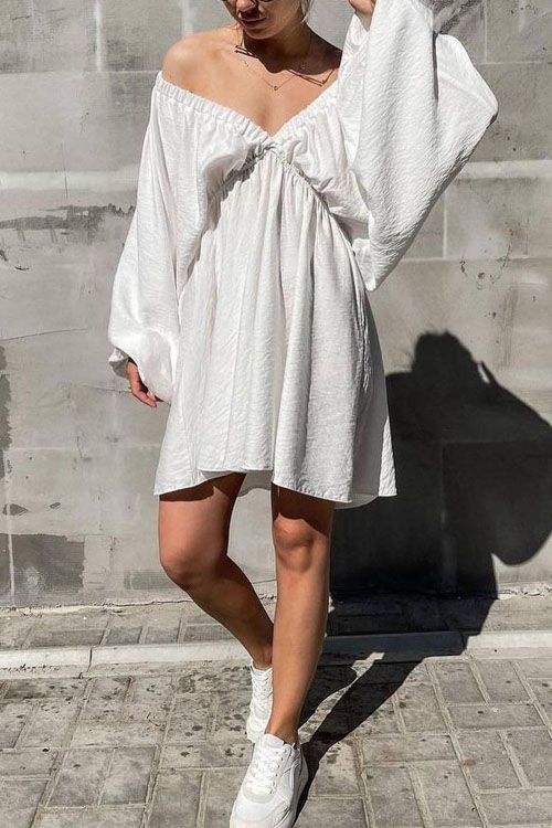 Nonnadress V-neck Bubble Sleeve Full Swing Dress
