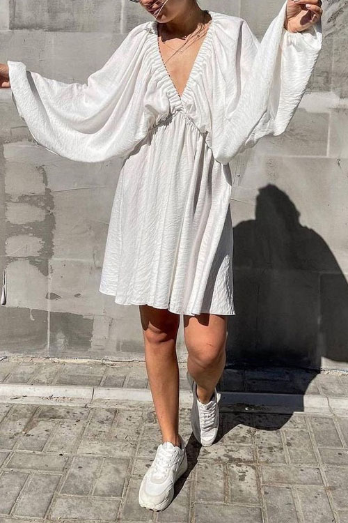 Nonnadress V-neck Bubble Sleeve Full Swing Dress