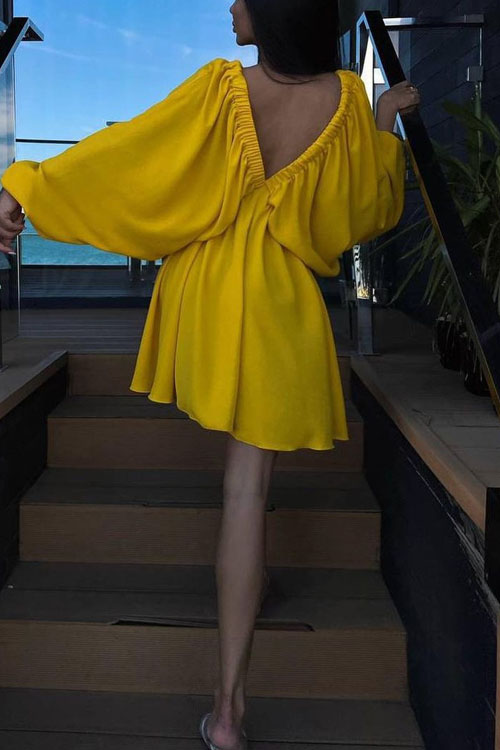 Nonnadress V-neck Bubble Sleeve Full Swing Dress