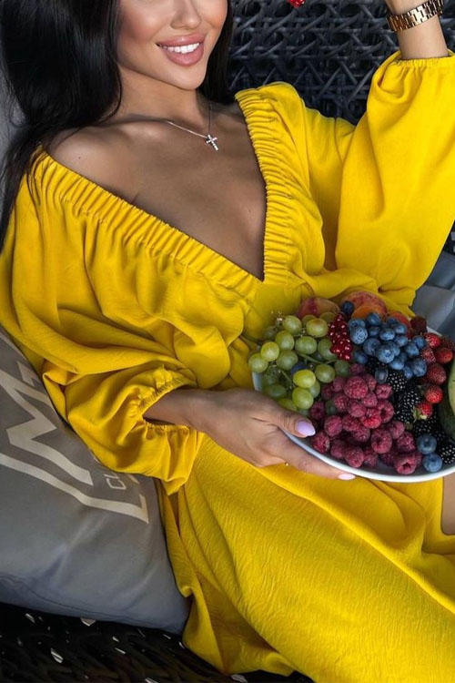 Nonnadress V-neck Bubble Sleeve Full Swing Dress