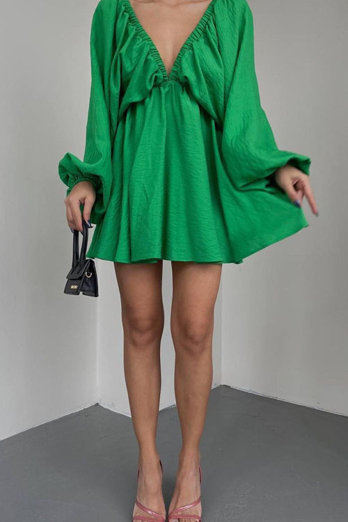 Nonnadress V-neck Bubble Sleeve Full Swing Dress