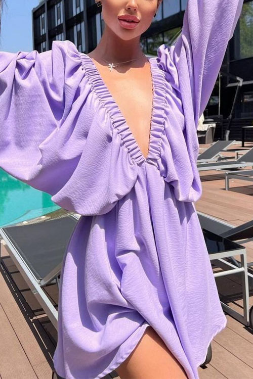 Nonnadress V-neck Bubble Sleeve Full Swing Dress