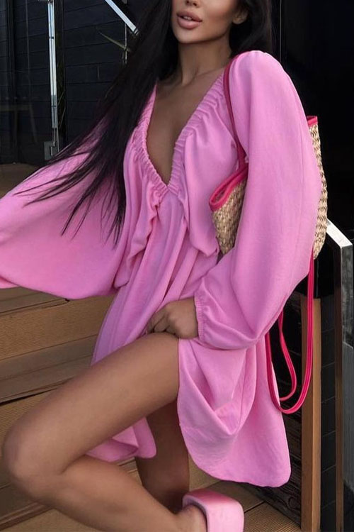 Nonnadress V-neck Bubble Sleeve Full Swing Dress