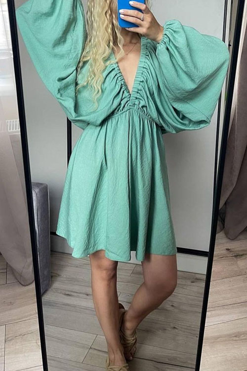 Nonnadress V-neck Bubble Sleeve Full Swing Dress