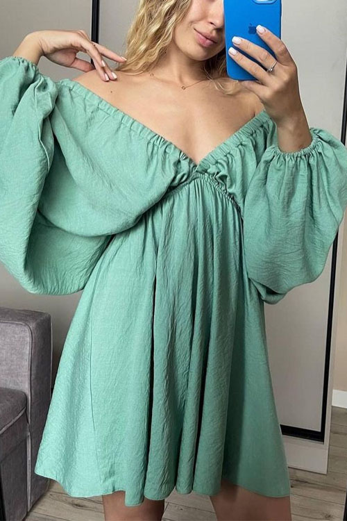 Nonnadress V-neck Bubble Sleeve Full Swing Dress