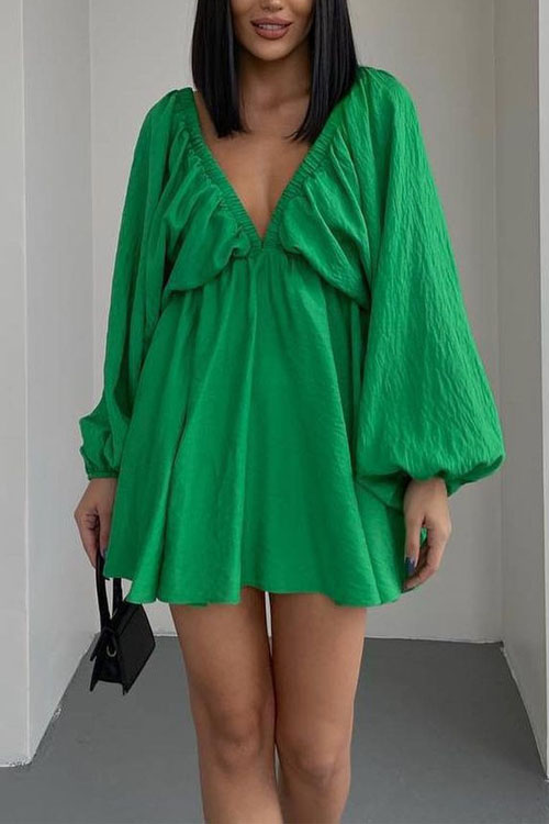 Nonnadress V-neck Bubble Sleeve Full Swing Dress