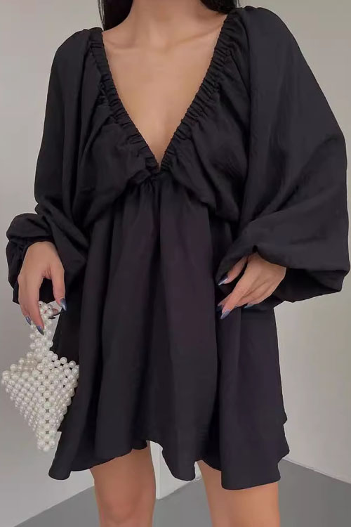 Nonnadress V-neck Bubble Sleeve Full Swing Dress