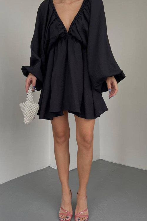 Nonnadress V-neck Bubble Sleeve Full Swing Dress