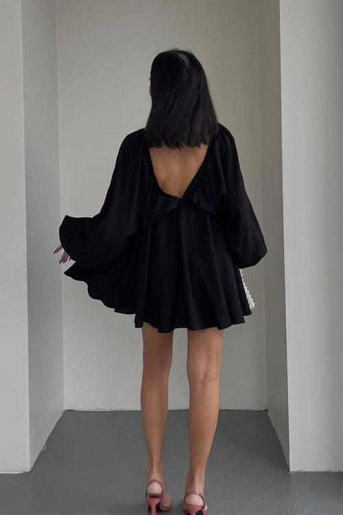 Nonnadress V-neck Bubble Sleeve Full Swing Dress