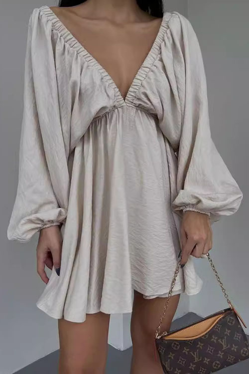 Nonnadress V-neck Bubble Sleeve Full Swing Dress