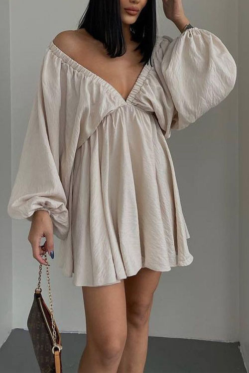 Nonnadress V-neck Bubble Sleeve Full Swing Dress