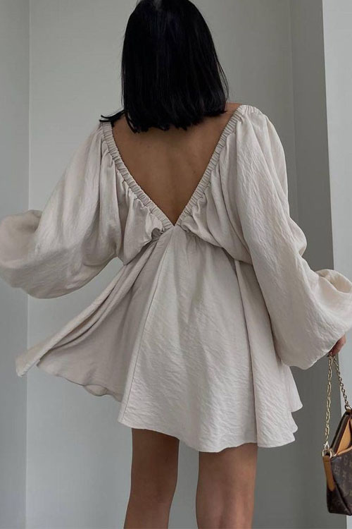 Nonnadress V-neck Bubble Sleeve Full Swing Dress