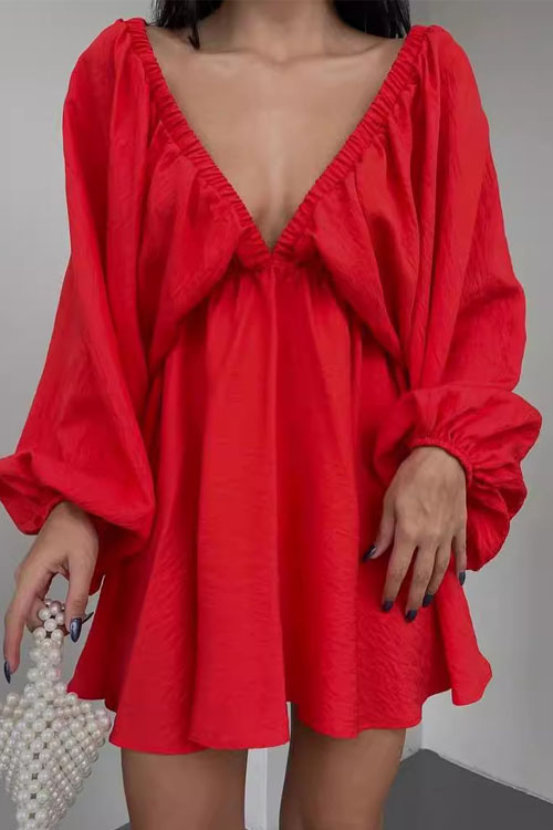 Nonnadress V-neck Bubble Sleeve Full Swing Dress