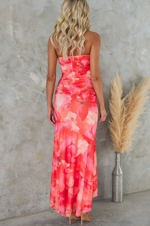 Nonnadress Asymmetric Shoulder Floral Stretchy Dress