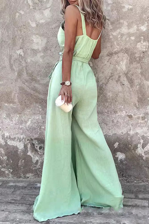 Nonnadress Green Button-Up Tie Jumpsuit