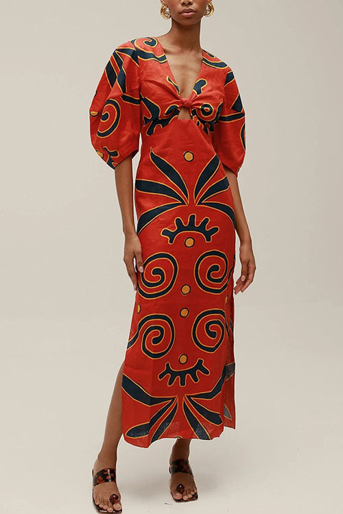 Nonnadress  Vacation printed linen dress