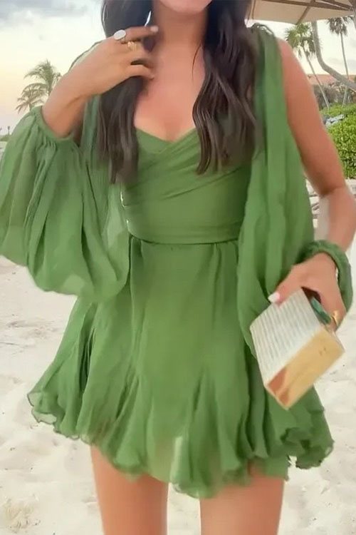 Nonnadress Off-Shoulder Sleeve V-Neck Tie Back Dress