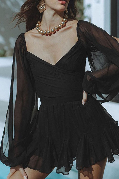 Nonnadress Off-Shoulder Sleeve V-Neck Tie Back Dress