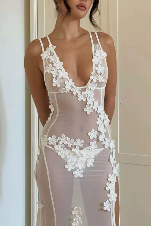 Nonnadress V-Neck Lace Patchwork Hollow-Out Dress