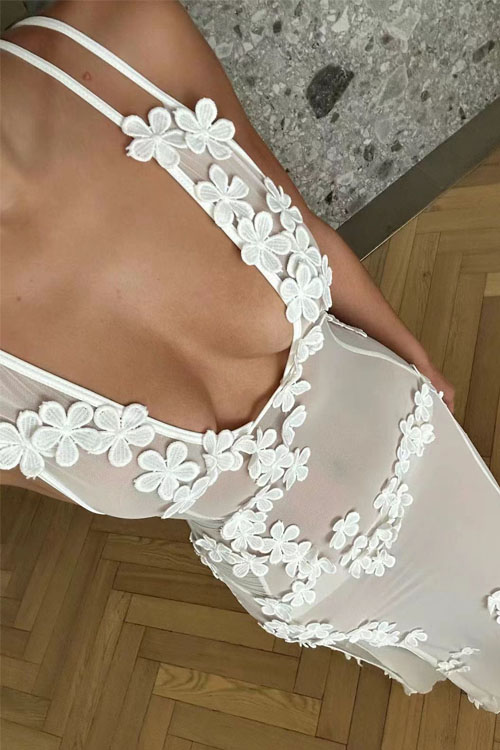 Nonnadress V-Neck Lace Patchwork Hollow-Out Dress