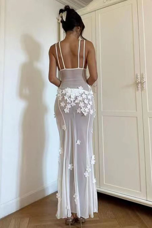 Nonnadress V-Neck Lace Patchwork Hollow-Out Dress