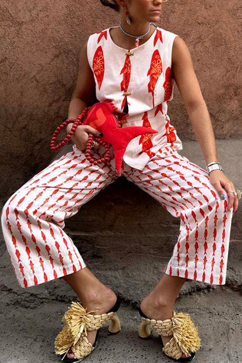 Nonnadress Vacation loose elastic waist two-piece suit