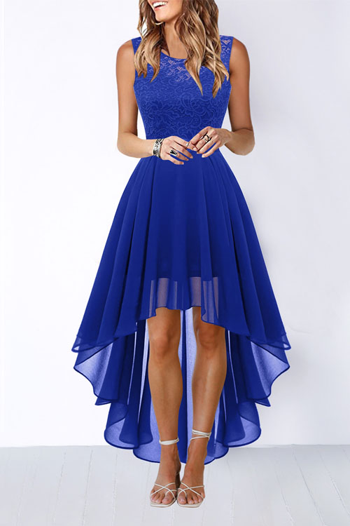 Nonnadress Lace-Panel Chiffon Gown Dress