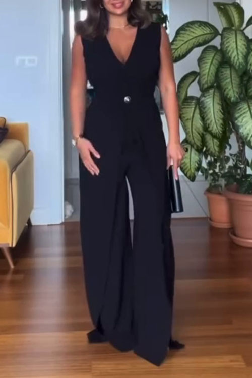 Nonnadress V-neck irregular stitching multi-color jumpsuit