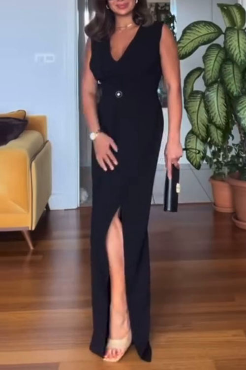 Nonnadress V-neck irregular stitching multi-color jumpsuit