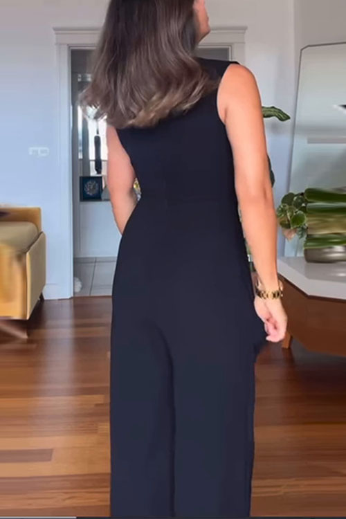 Nonnadress V-neck irregular stitching multi-color jumpsuit