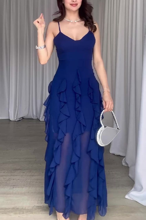 Nonnadress  Ruffled patchwork slim suspender dress